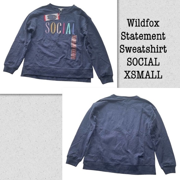 Wildfox Statement Sweatshirt Social Navy Blue French Terry - Picture 4 of 13